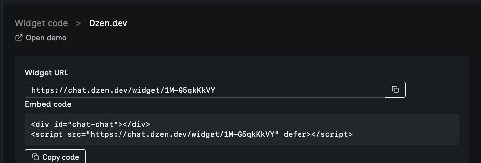 Code for manually embedding a Dzen Chat widget