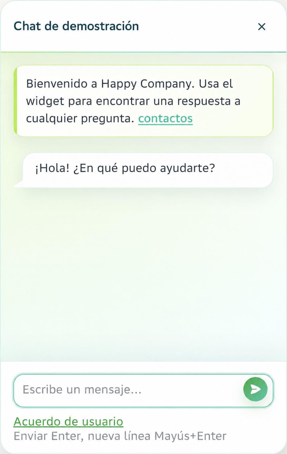 Widget abierto de Dzen Chat con mensaje de bienvenida, guía fijada y redactor de mensajes